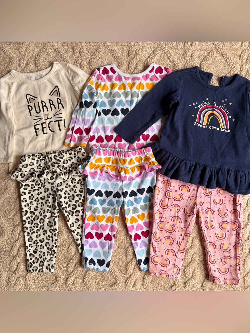 Baby Girl 6-9M Matching Outfits Bundle 2pc Long Sleeve Tops & Leggings, 3 Sets